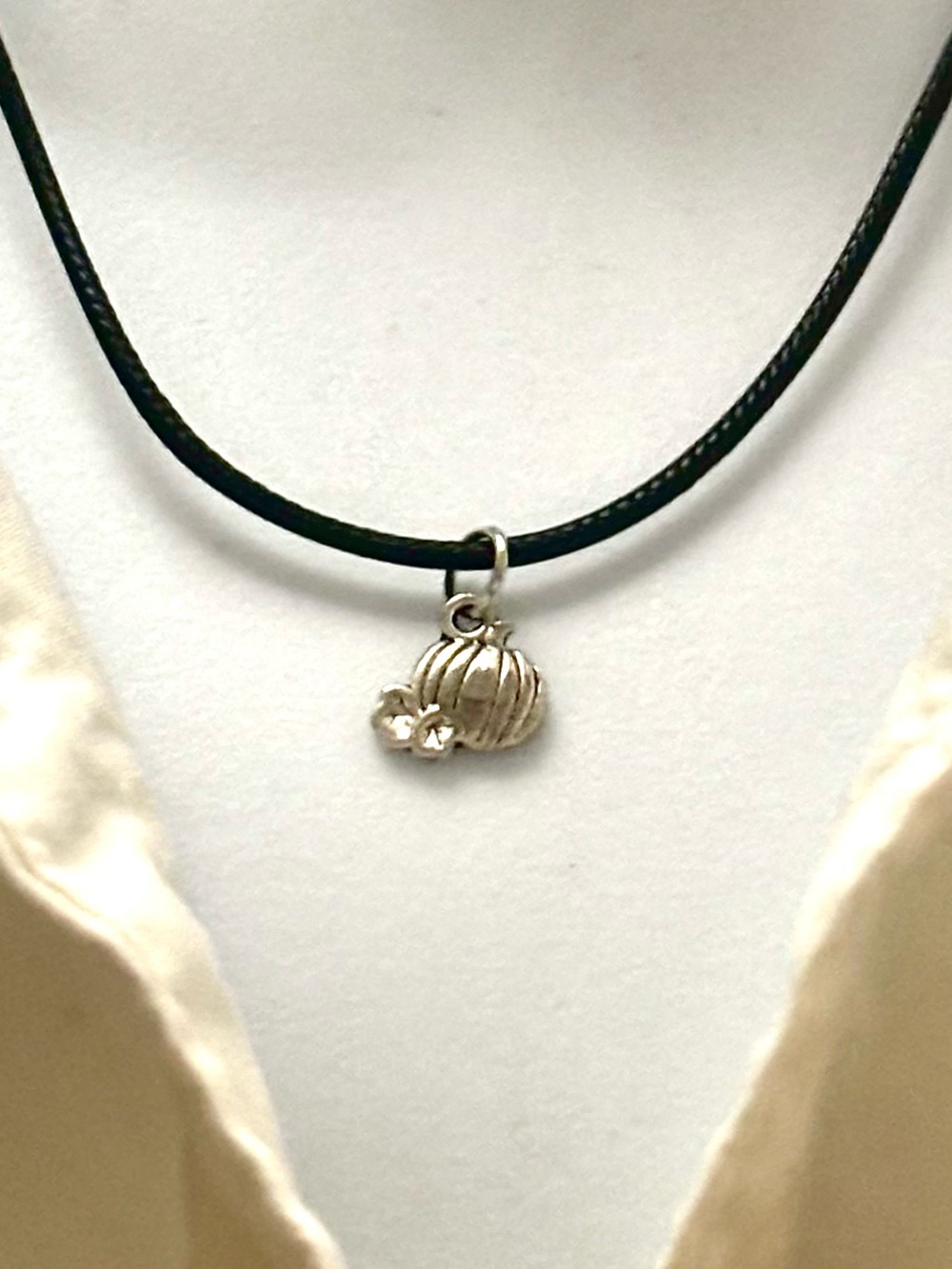 Silver Pumpkin Charm Necklace - Women's Black Cord